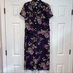 Vintage Miss Dorby Two Piece Purple Floral Dress Set 8P